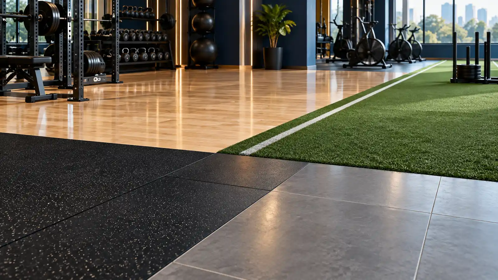 Rubber, timber, turf and tile gym floors cleaned by surface