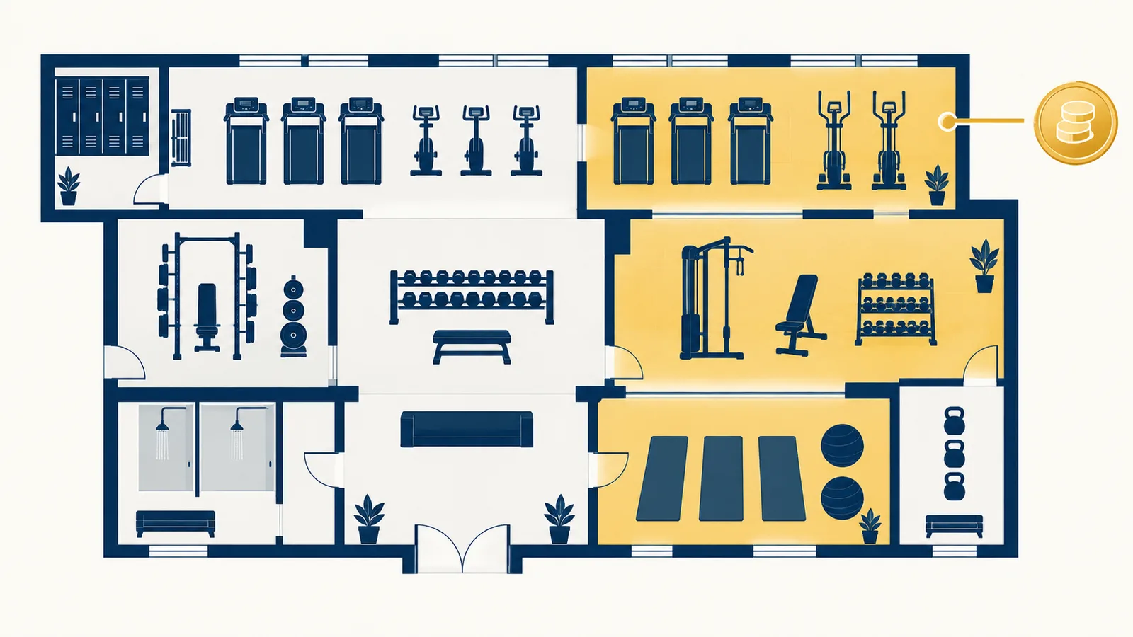 Illustration of gym cleaning priced per visit by floor area